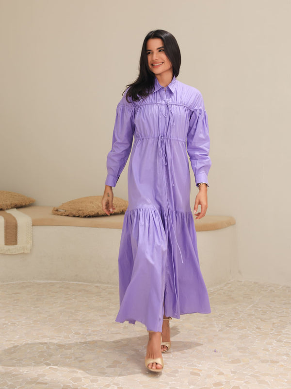 Ruffyn Lilac Gathered Long Dress