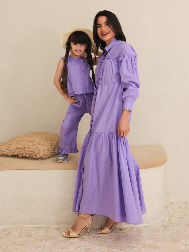 Ruffyn Lilac Gathered Long Dress