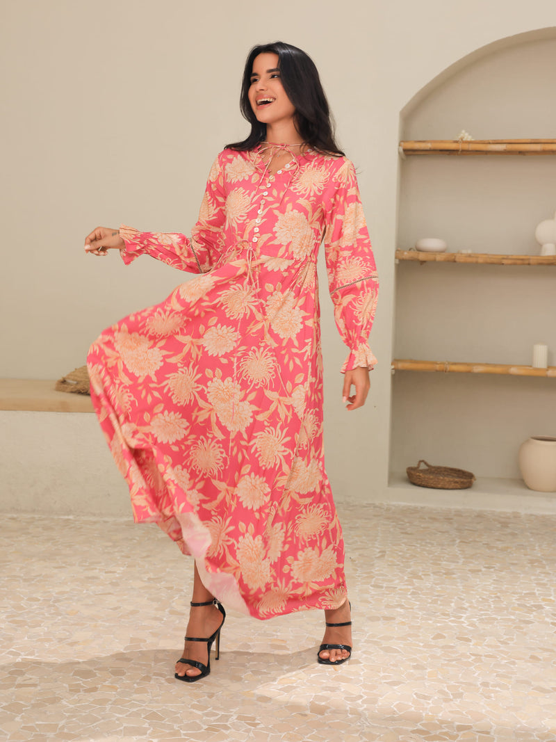 Fluff Pluff Floral Long Dress