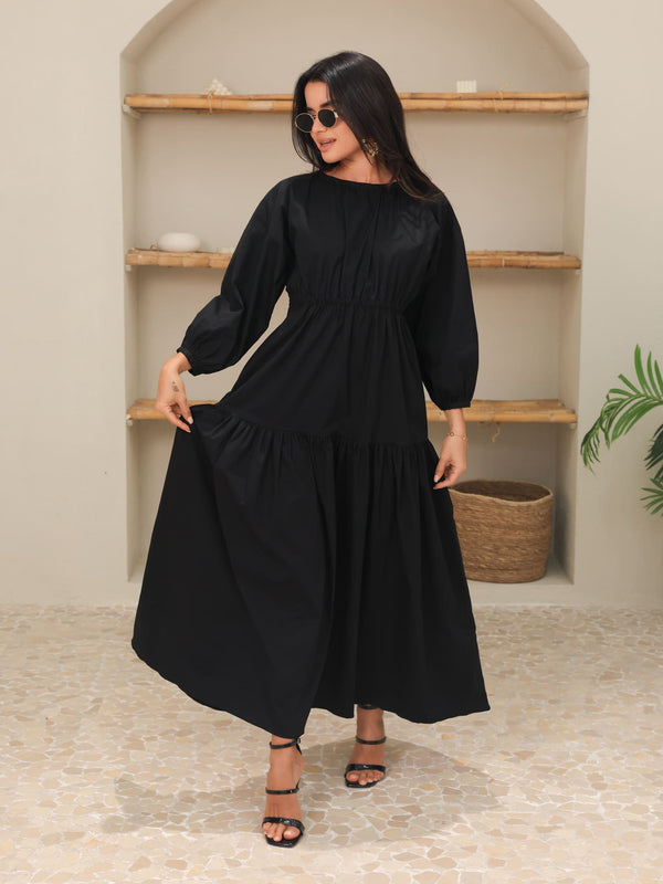 Caspian Black Poplin Dress Caspian Black Poplin Dress