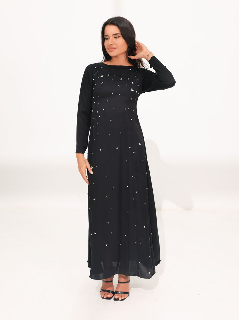 Astrella Black Embellished Long Dress
