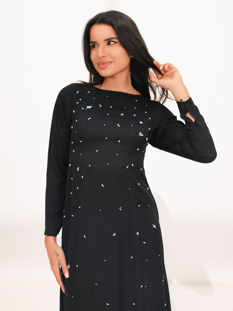 Astrella Black Embellished Long Dress
