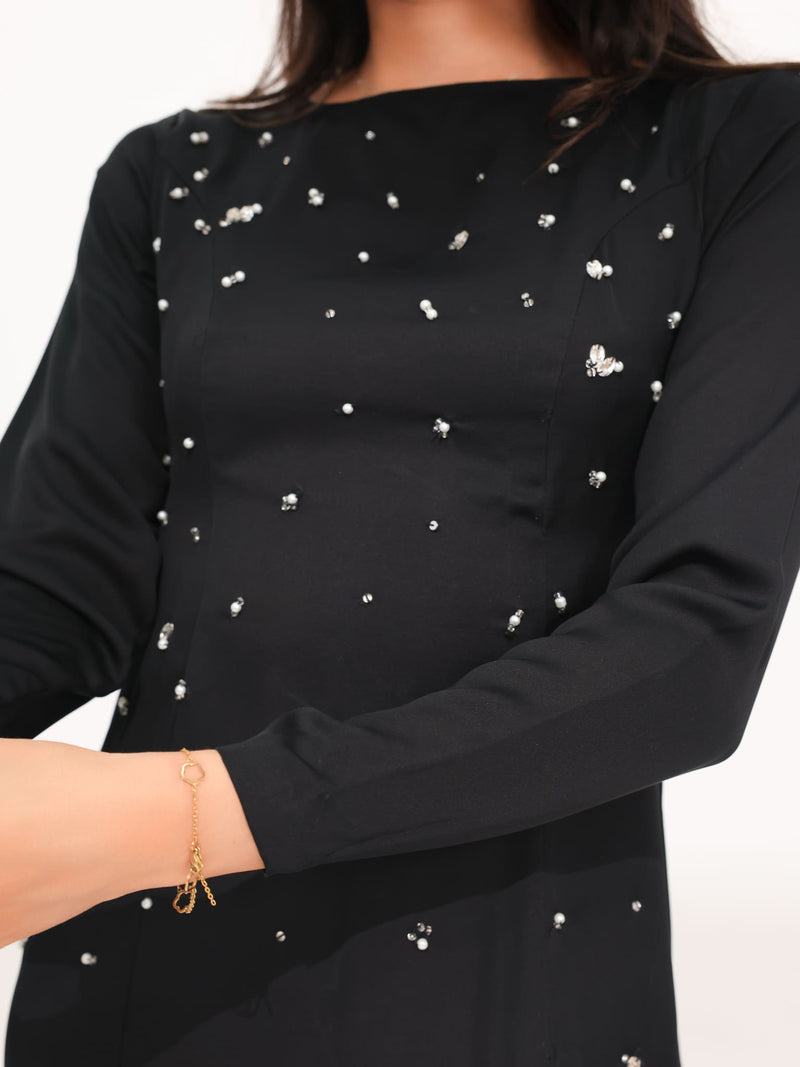Astrella Black Embellished Long Dress