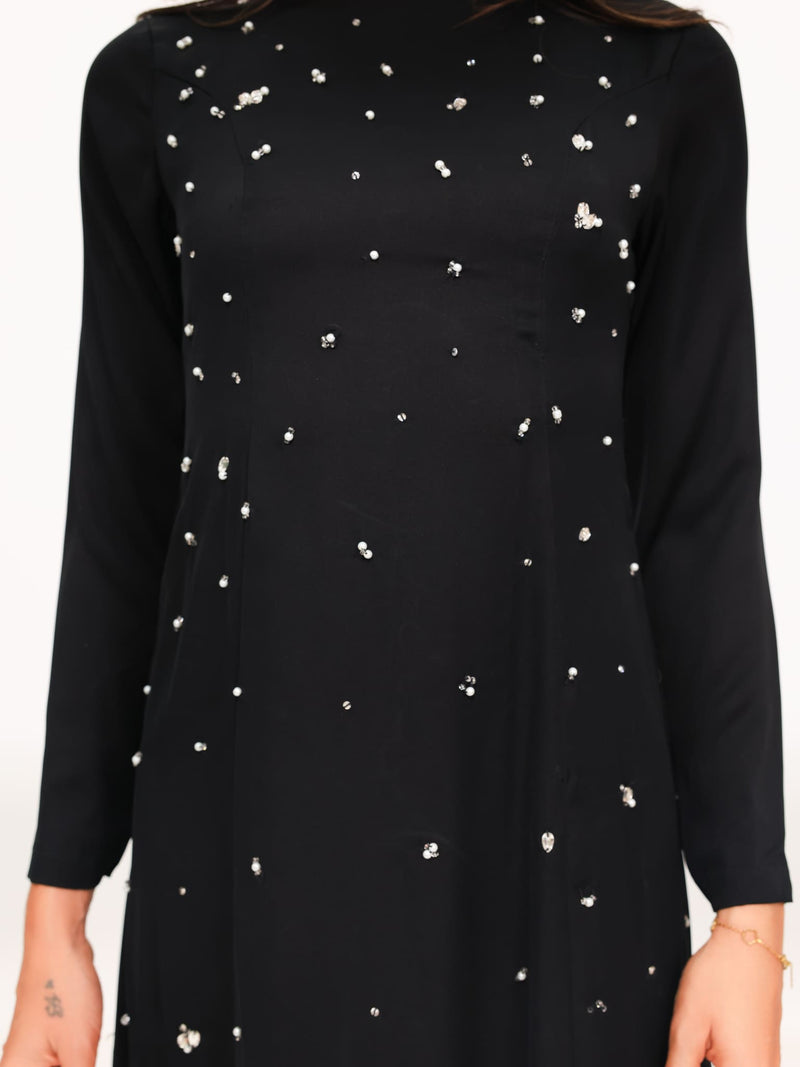 Astrella Black Embellished Long Dress