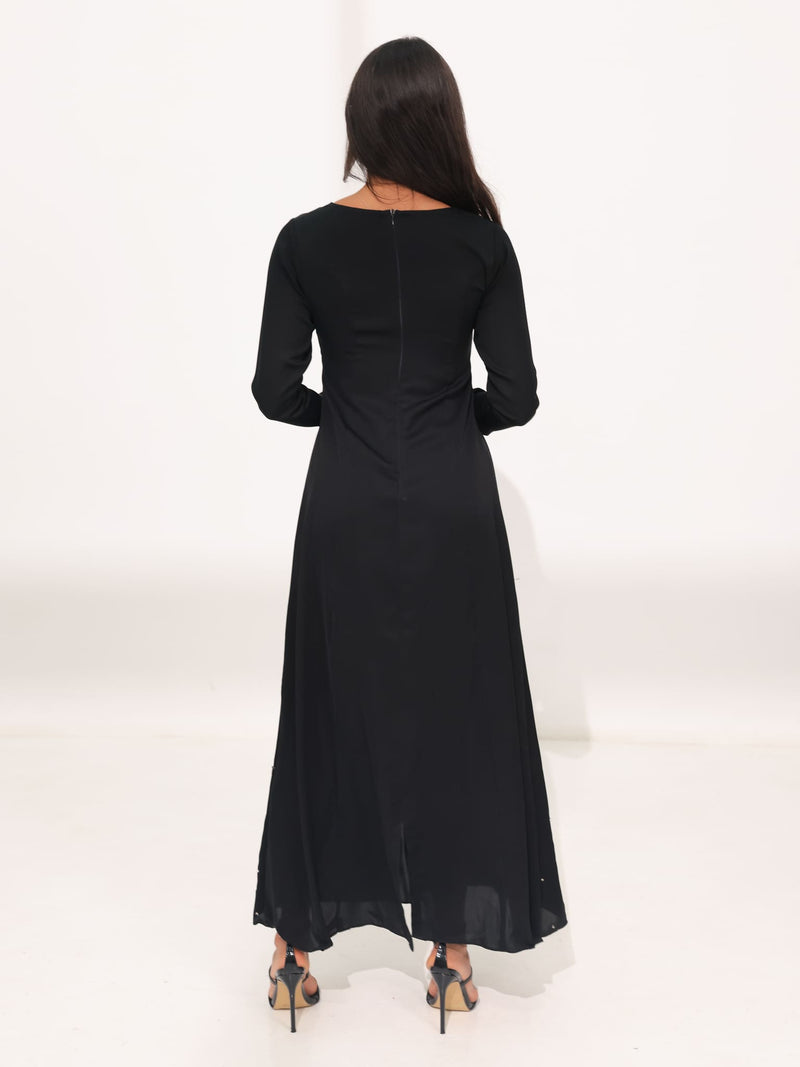 Astrella Black Embellished Long Dress