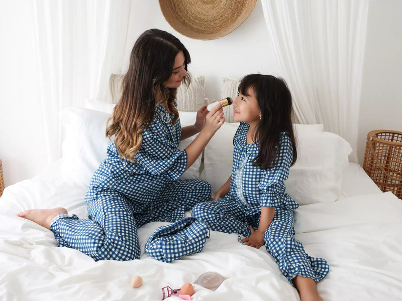 Mini Pluffie Blue Gingham Lounge Set For Girls