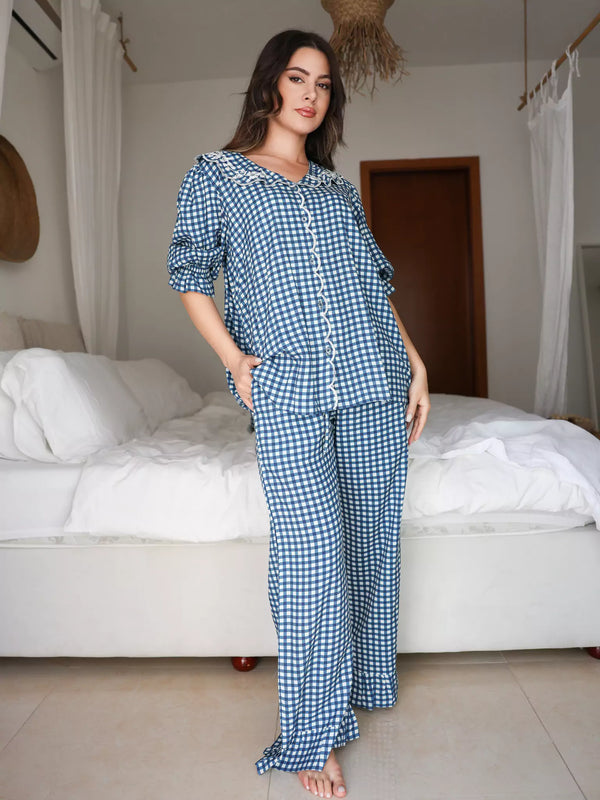 Pluffie Blue Gingham Lounge Pants