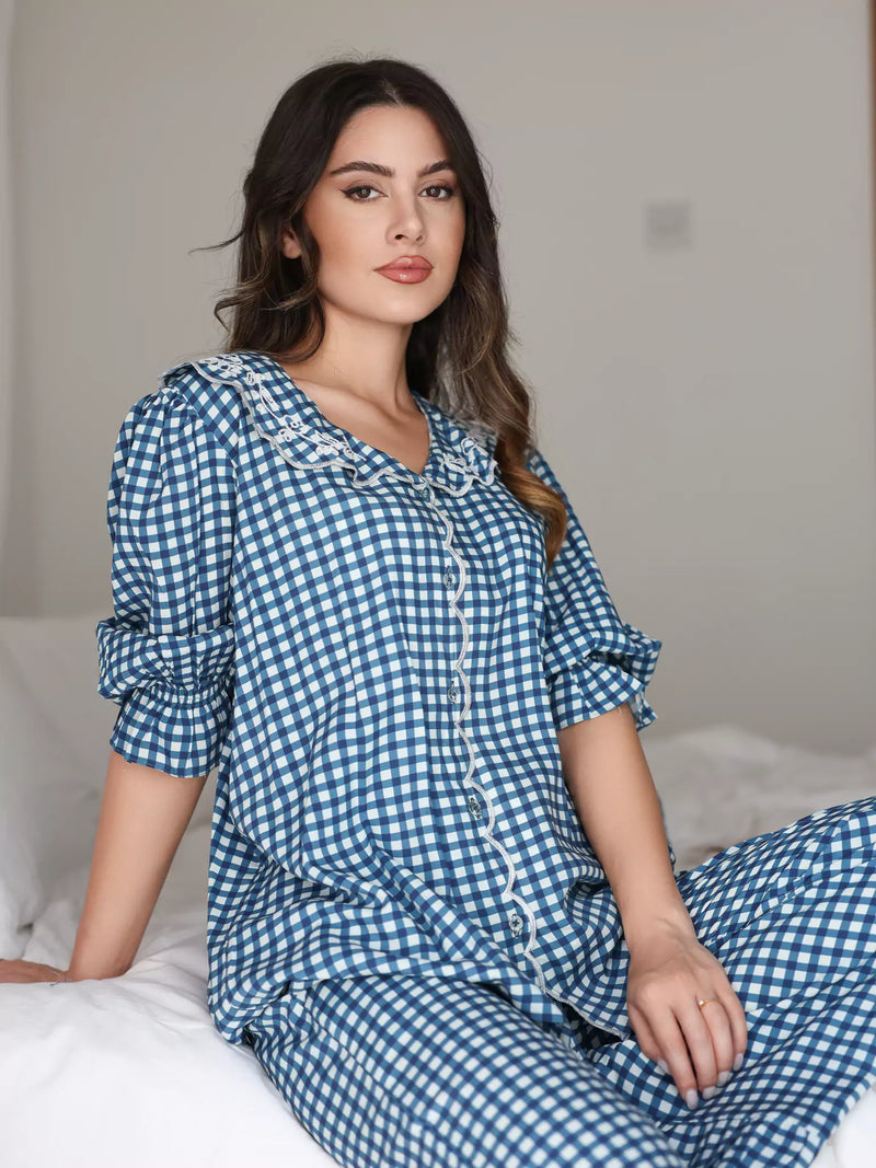 Pluffie Blue Gingham Lounge Pants