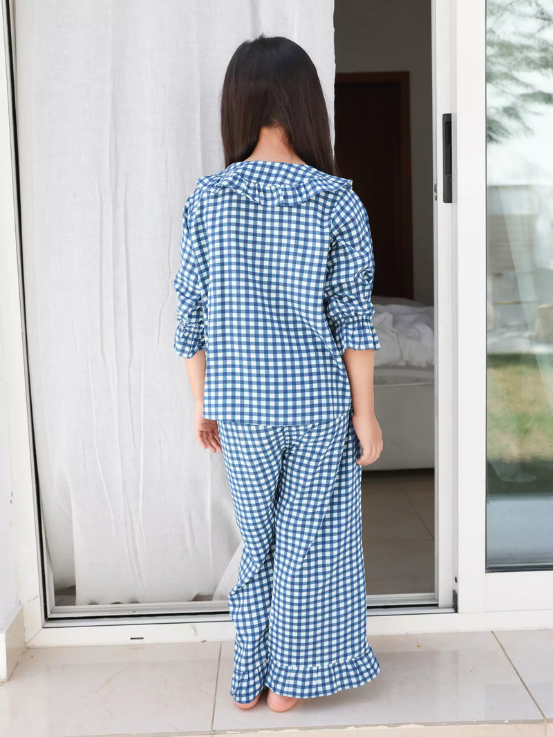 Mini Pluffie Blue Gingham Lounge Set For Girls