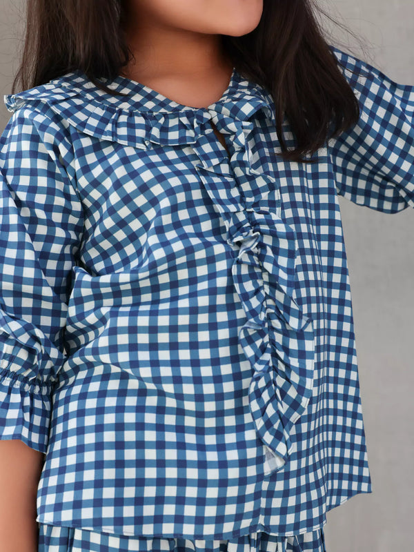Mini Pluffie Blue Gingham Lounge Set For Girls