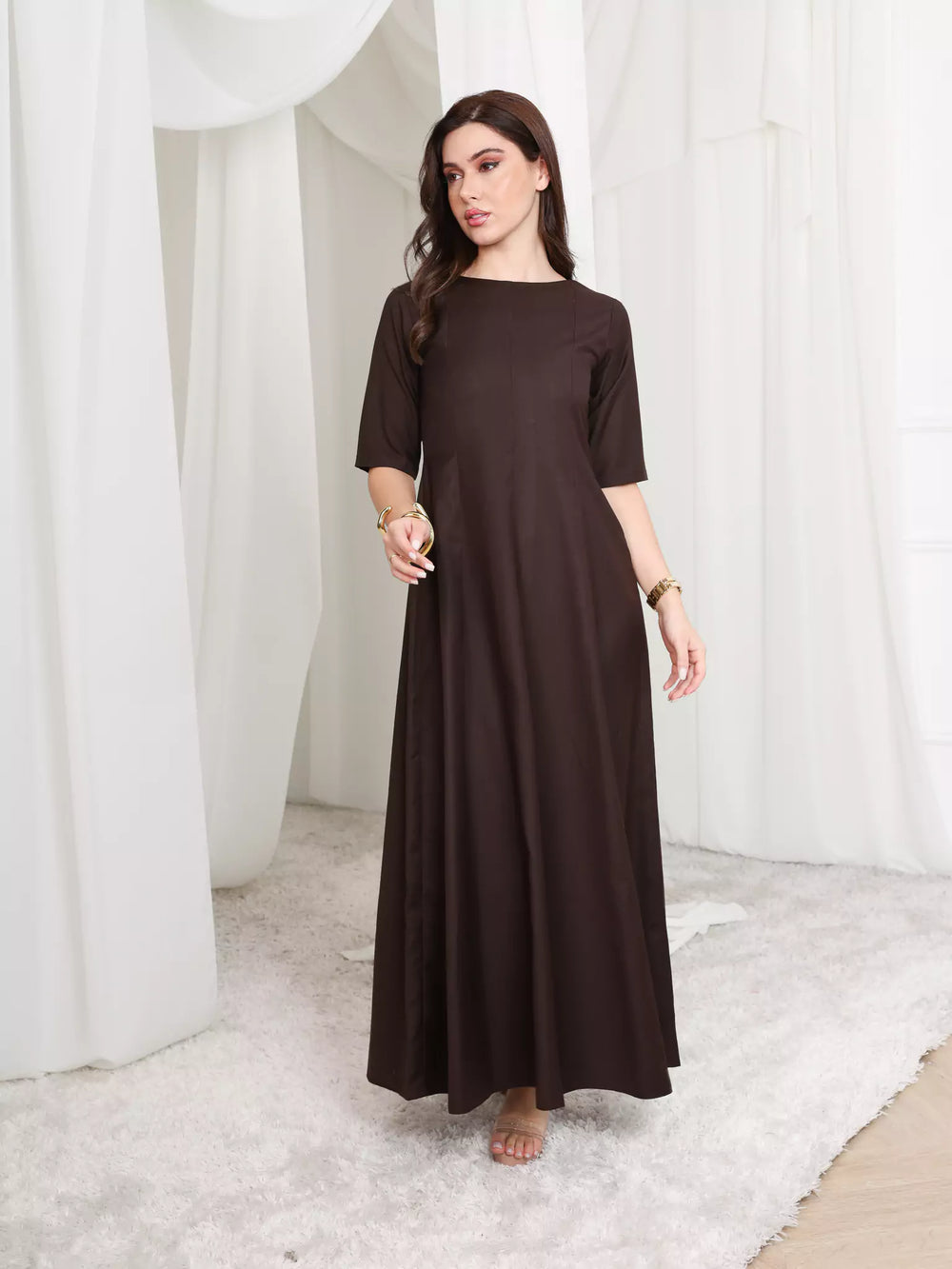 Cigar Panel Brown Long Dress