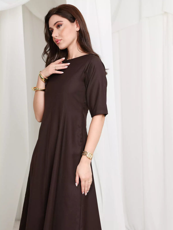 brown long dress Cigar Panel Brown Long Dress