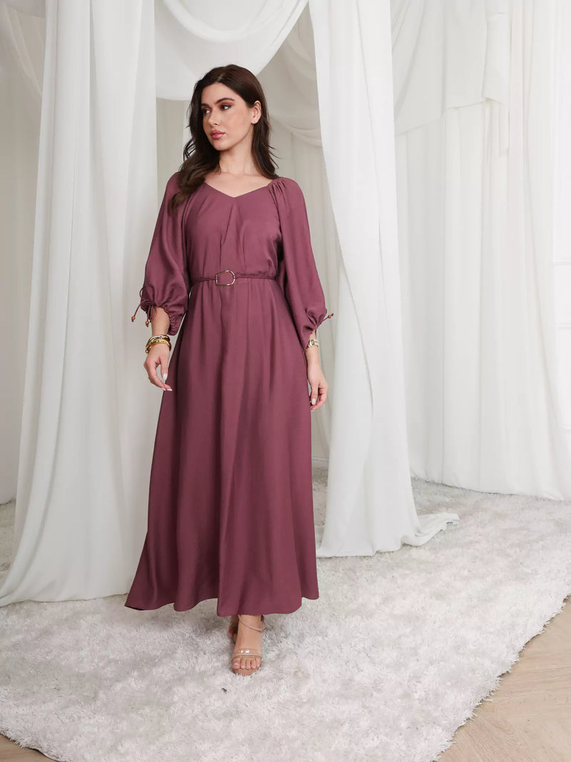 Plumage Long Buckle Dress With Pockets