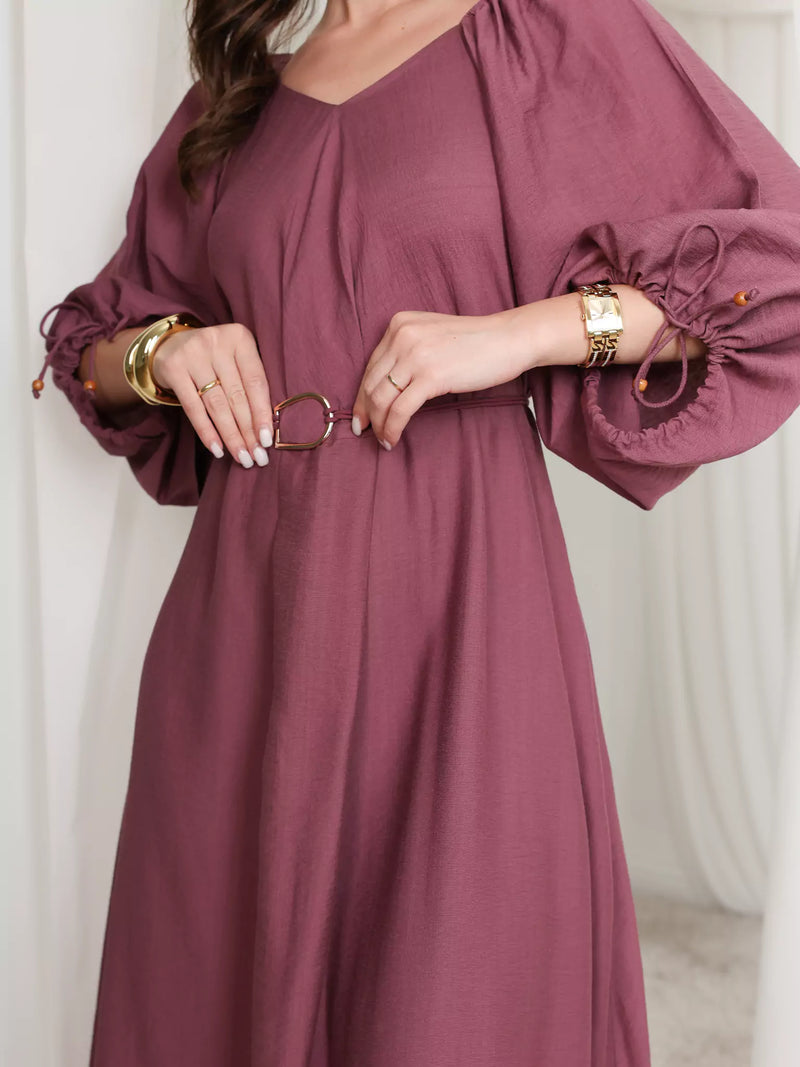 Plumage Long Buckle Dress With Pockets