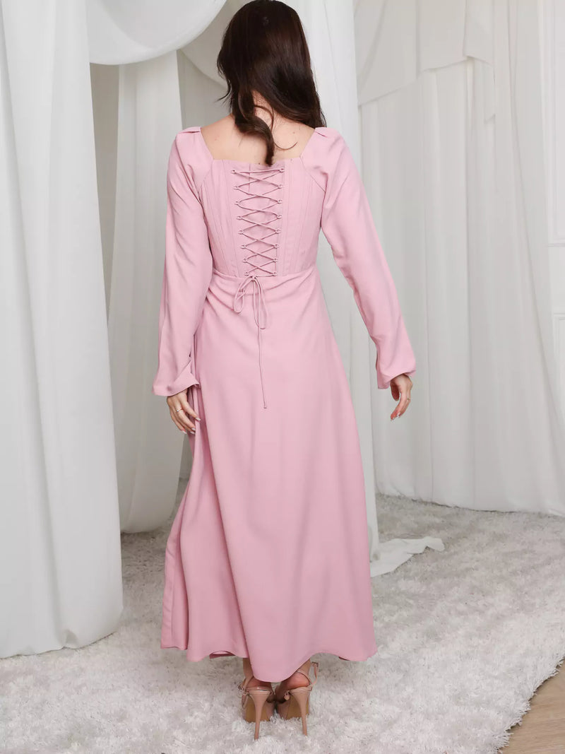 Pink Lattice Cowl Dress With Boning