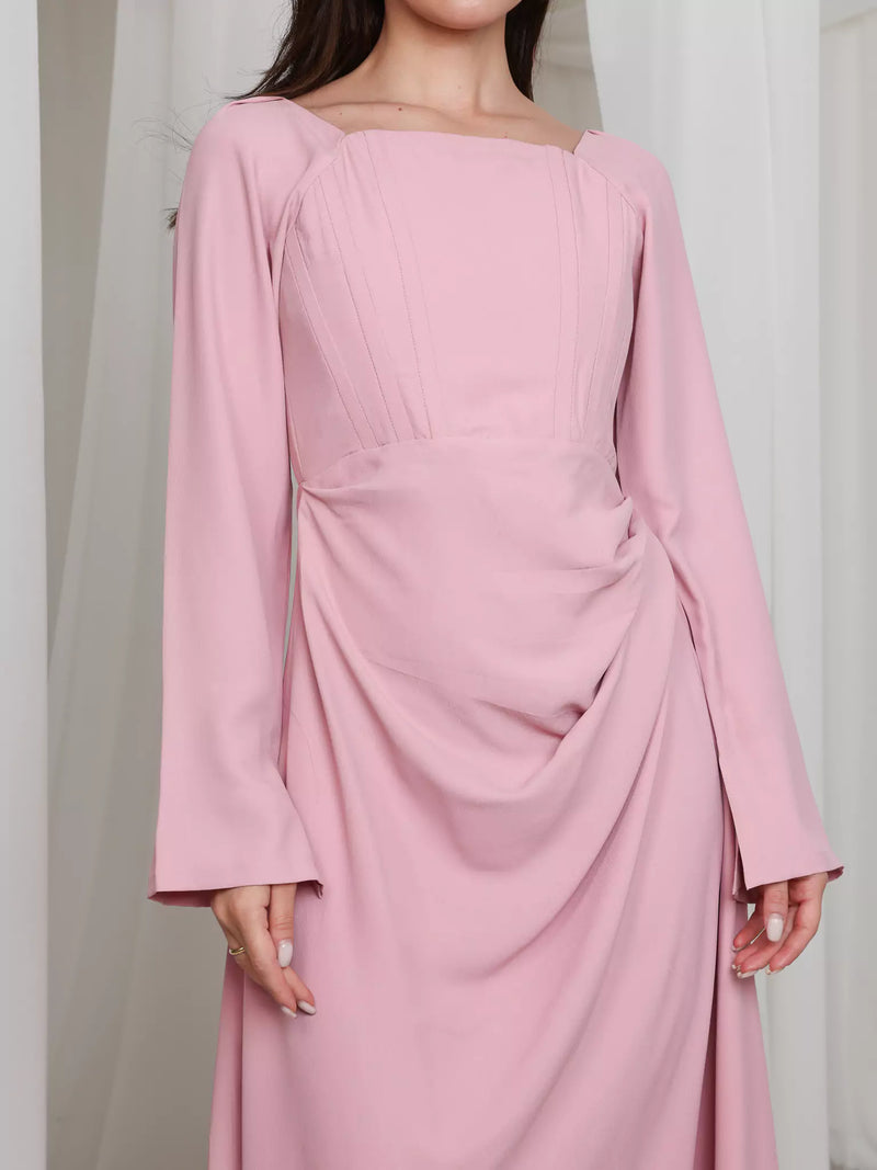 Pink Lattice Cowl Dress With Boning