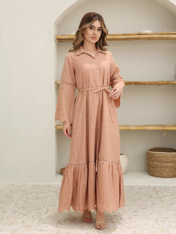 Kimy Beige Lace Cutwork Dress