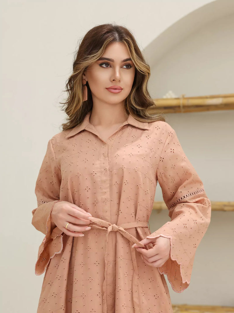 Kimy Beige Lace Cutwork Dress
