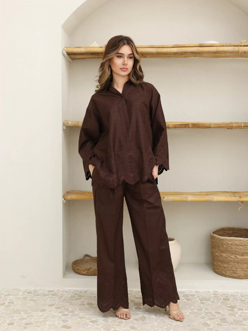 Auburn Brown Cut Work Co Ord Set