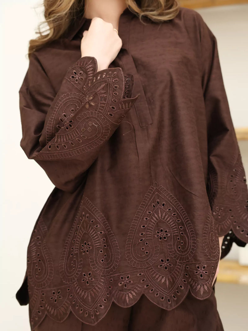 Auburn Brown Cut Work Co Ord Set