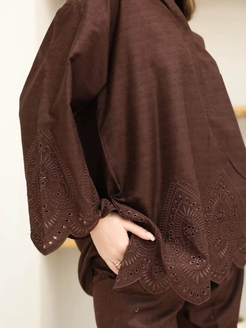 Auburn Brown Cut Work Co Ord Set