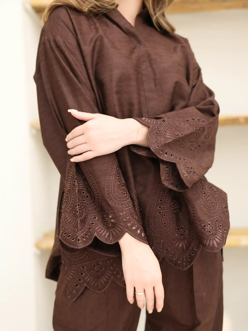 Auburn Brown Cut Work Co Ord Set