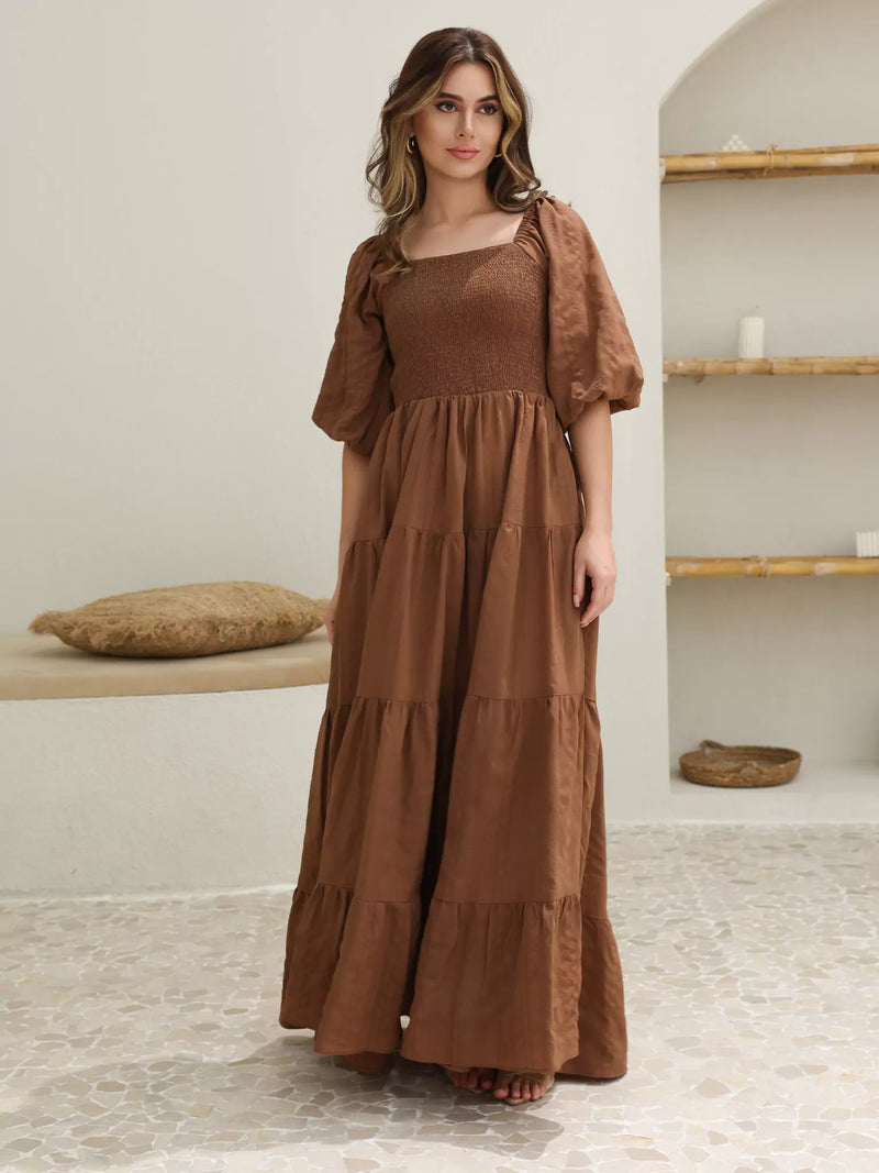 Forever Love Brown Smocked Dress