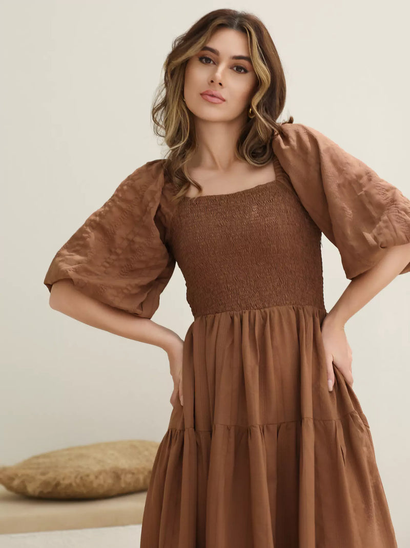 Forever Love Brown Smocked Dress