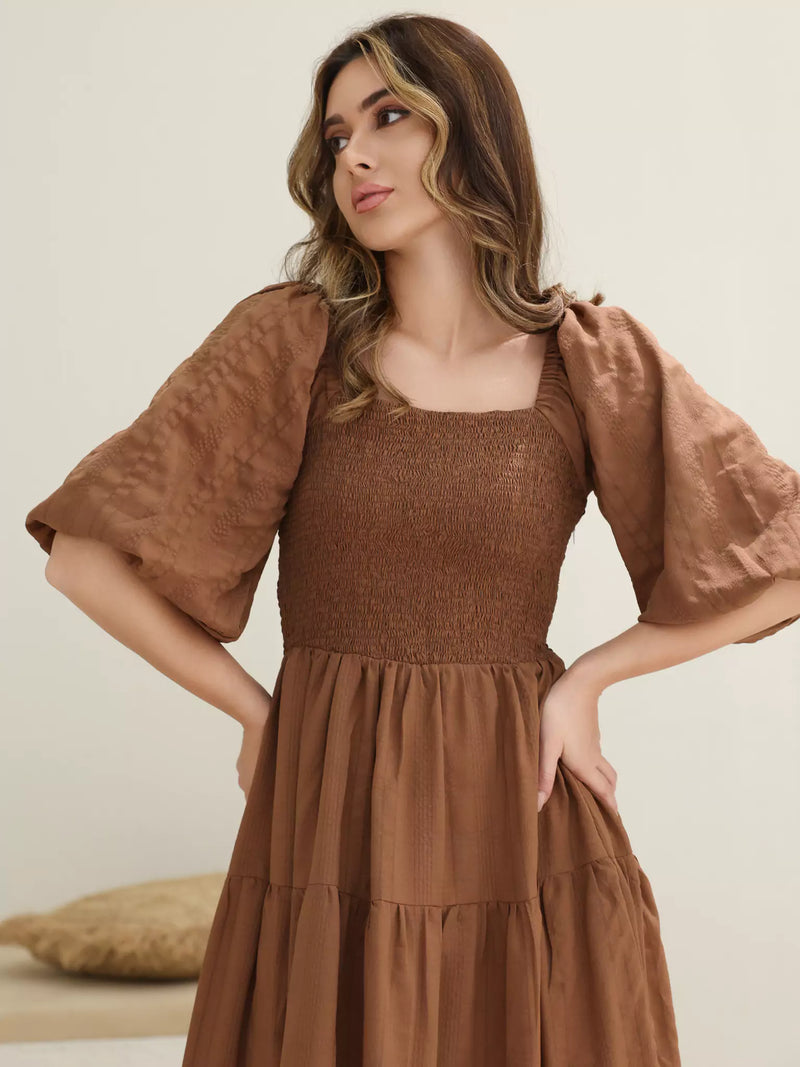 Forever Love Brown Smocked Dress