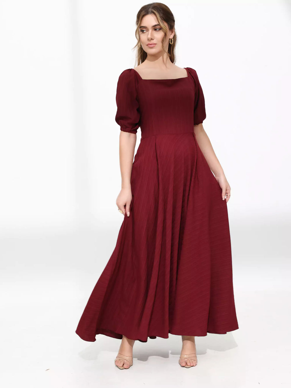 Ariel Maroon Textured Dress