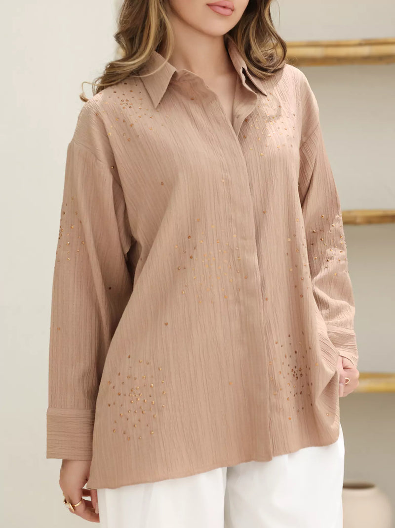 Emberly Beige Embellished Shirt