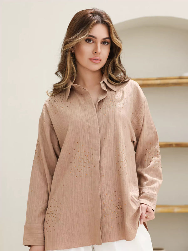 Emberly Beige Embellished Shirt