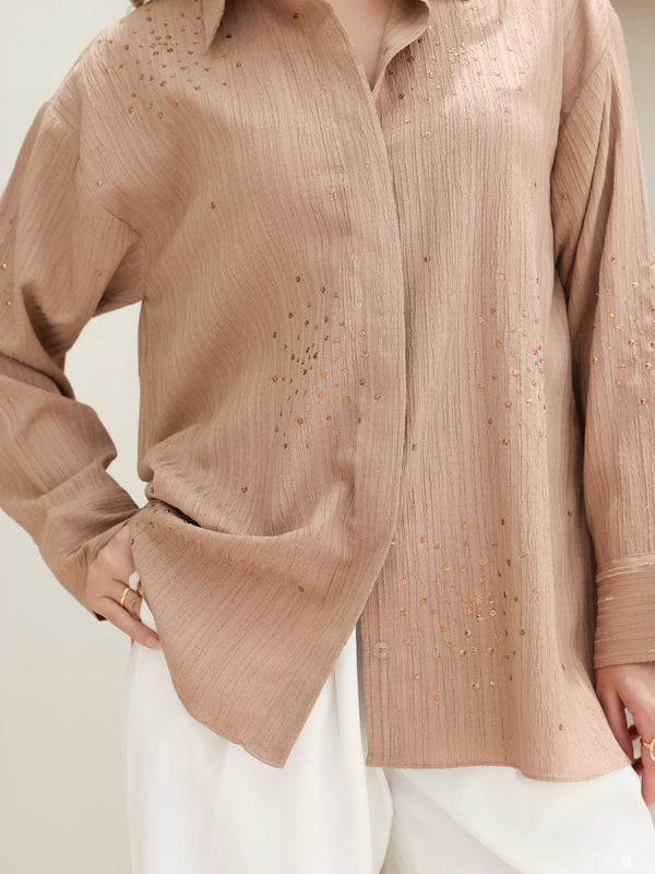Emberly Beige Embellished Shirt