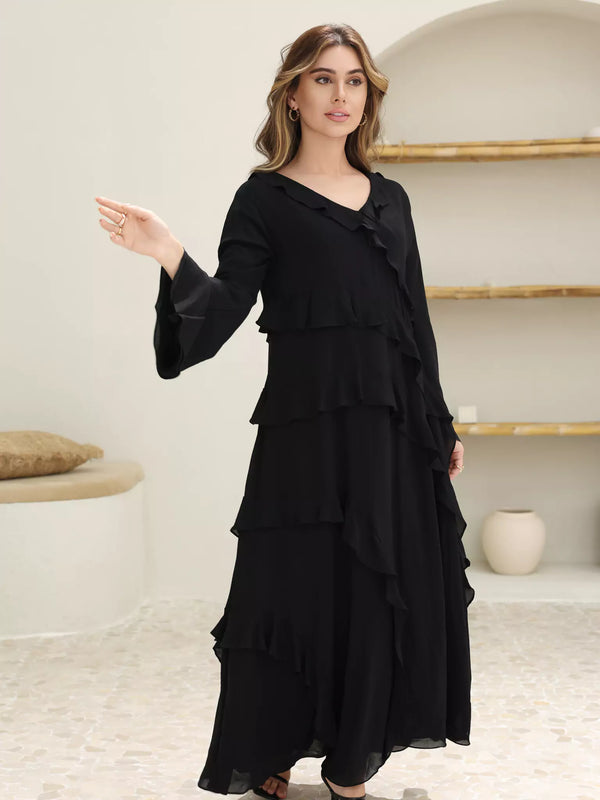 Rumple Black Frill Solid Dress