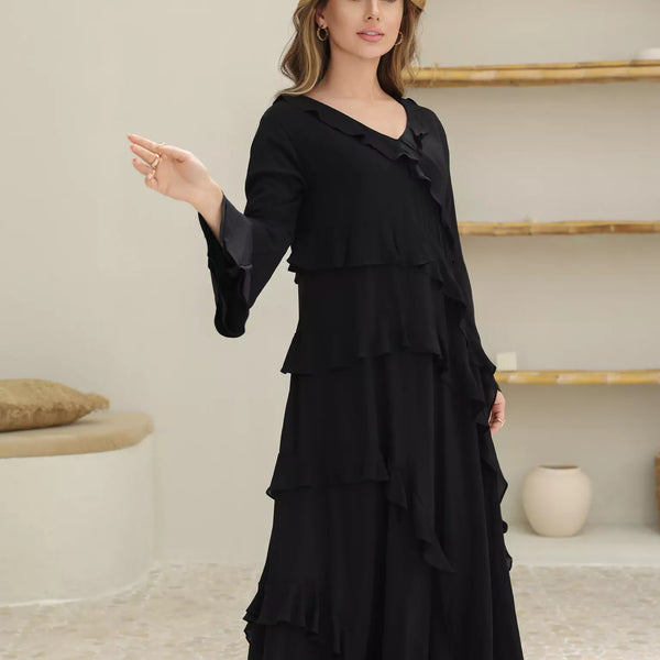 Rumple Black Frill Solid Dress