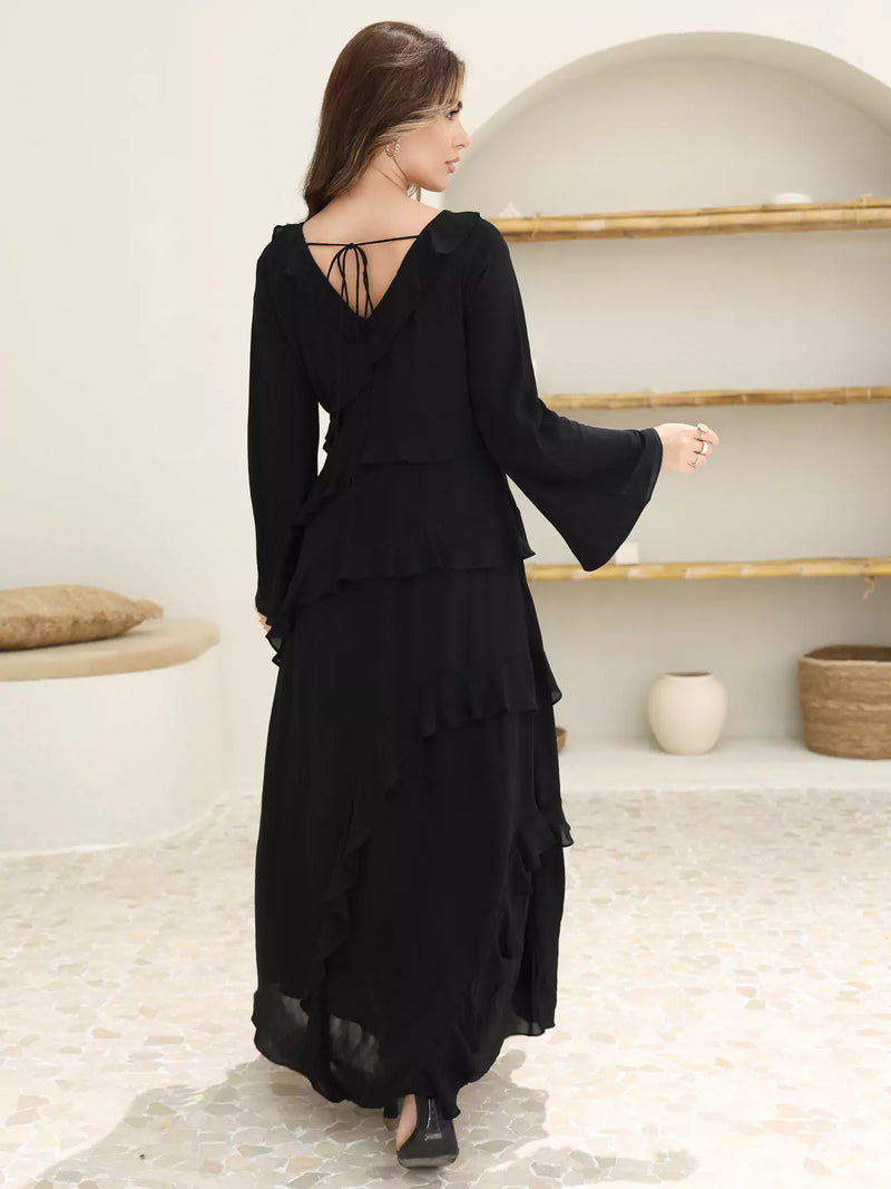 Rumple Black Frill Solid Dress
