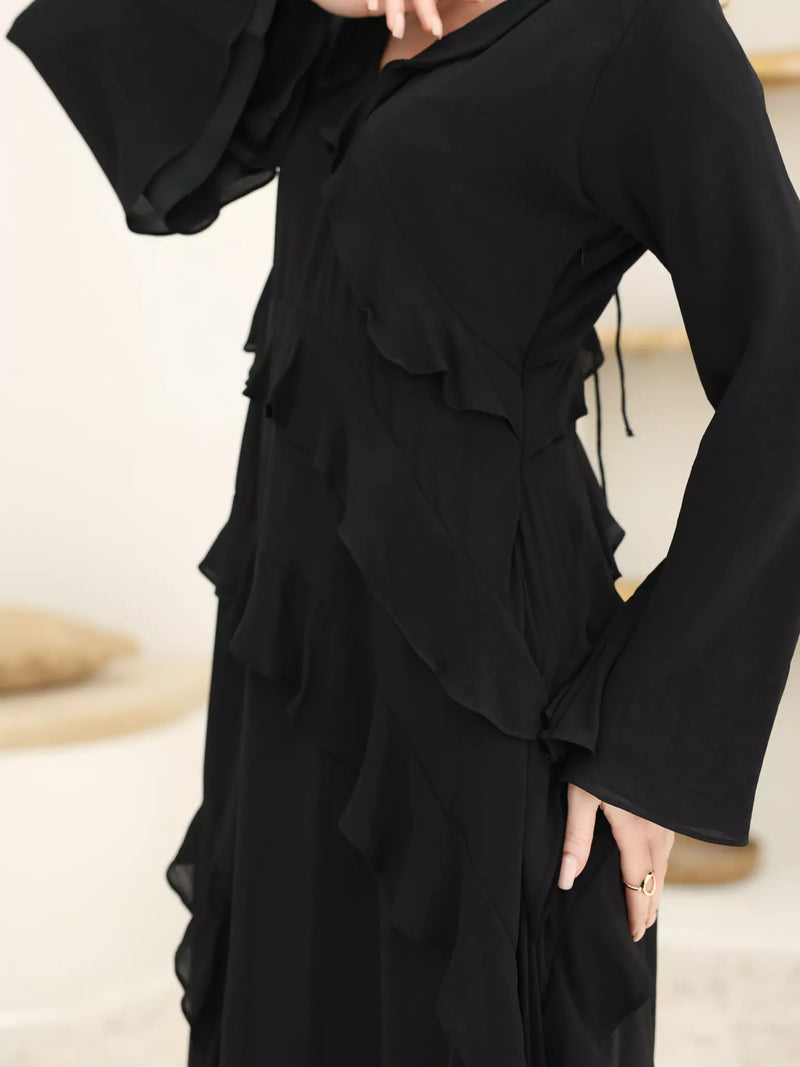 Rumple Black Frill Solid Dress