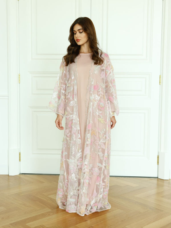 Embellished Luxury Abaya Minty Hued Floral