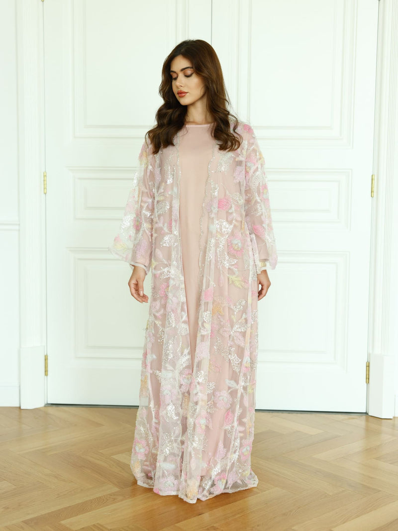 Embellished Luxury Abaya Minty Hued Floral