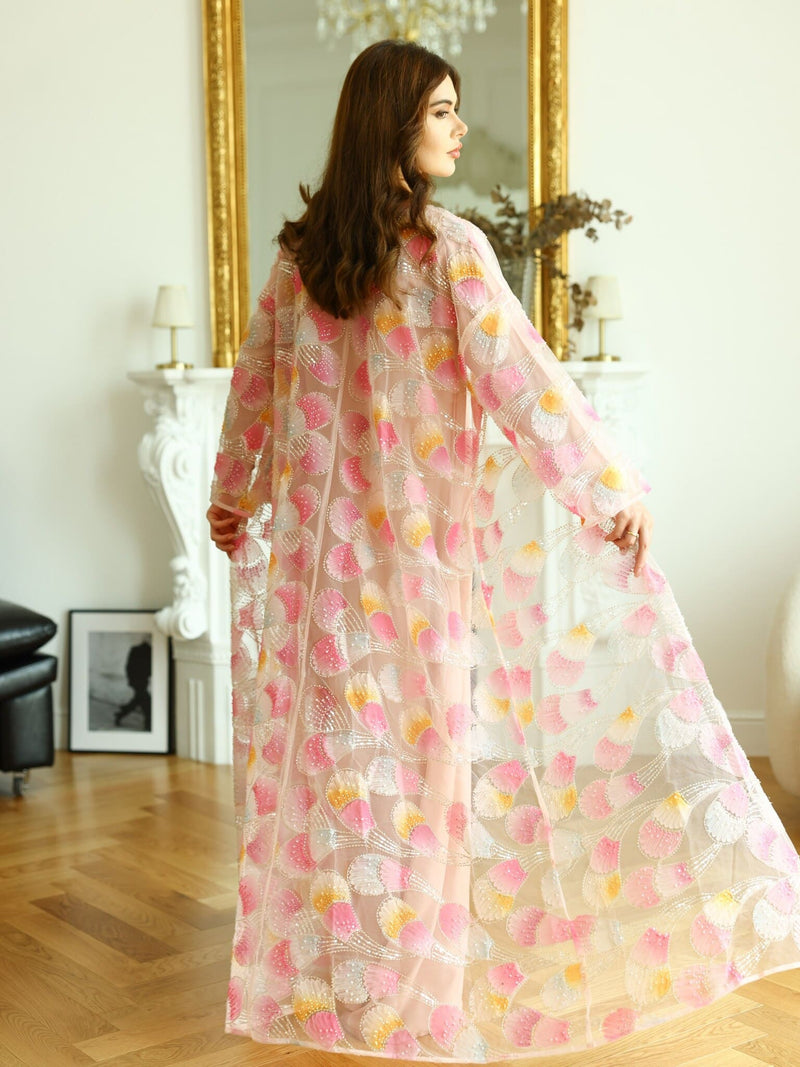 Embellished Luxury Abaya Pink Peacock