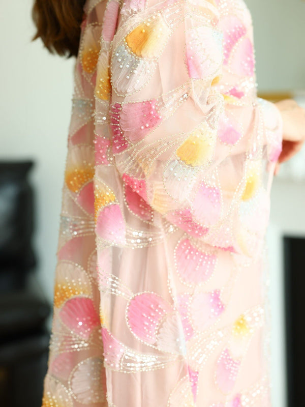 Embellished Luxury Abaya Pink Peacock
