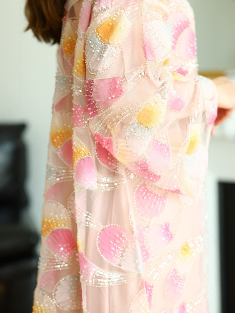 Embellished Luxury Abaya Pink Peacock