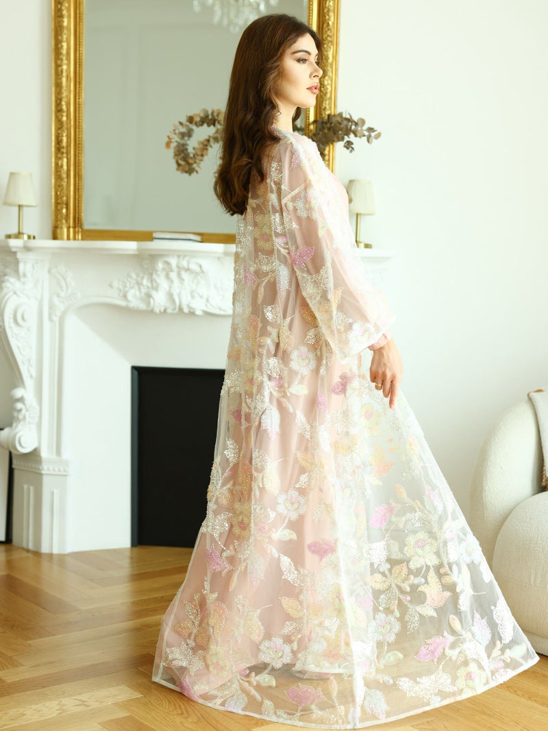 Embellished Luxury Abaya Minty Hued Floral