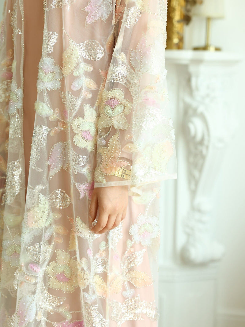 Embellished Luxury Abaya Minty Hued Floral