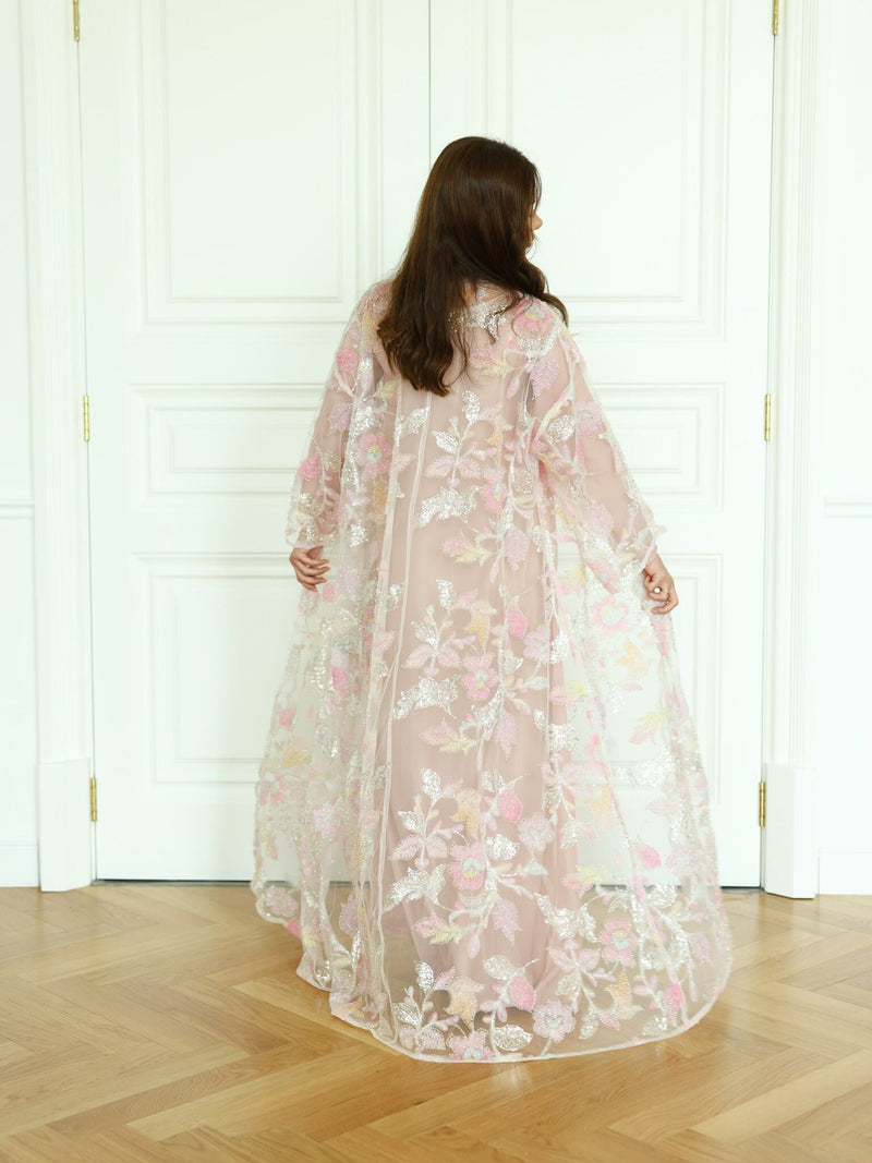 Embellished Luxury Abaya Minty Hued Floral