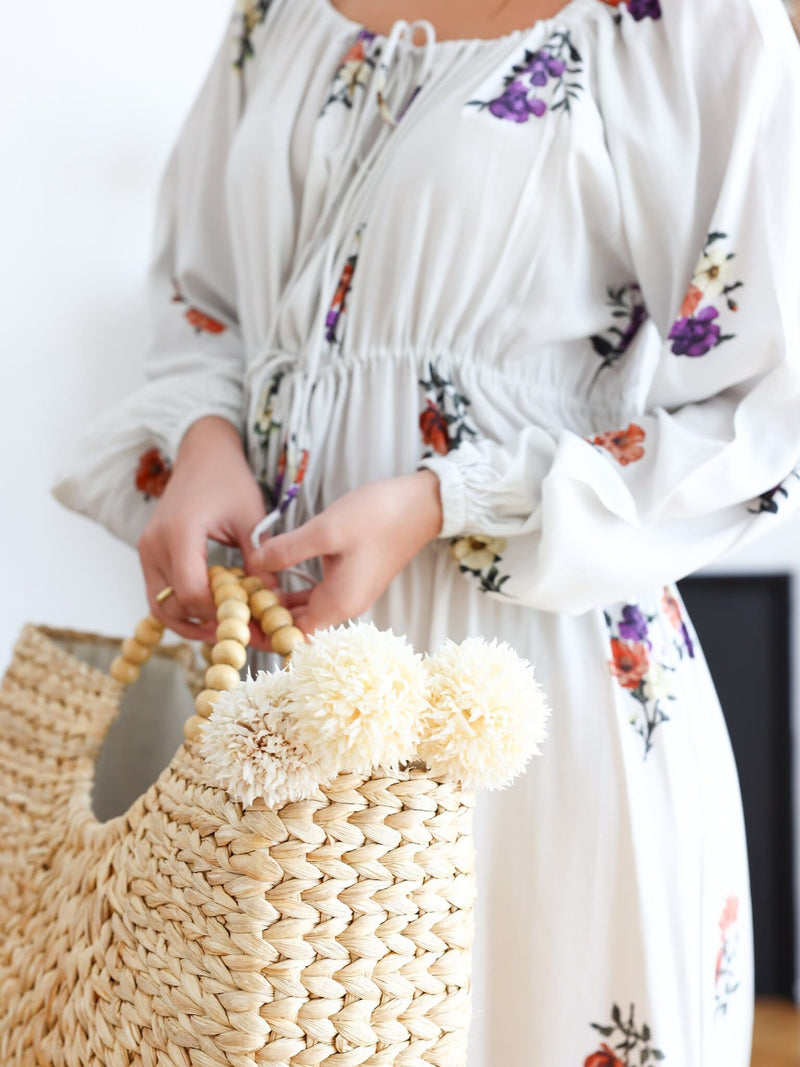 Simone White Floral Gathered Dress