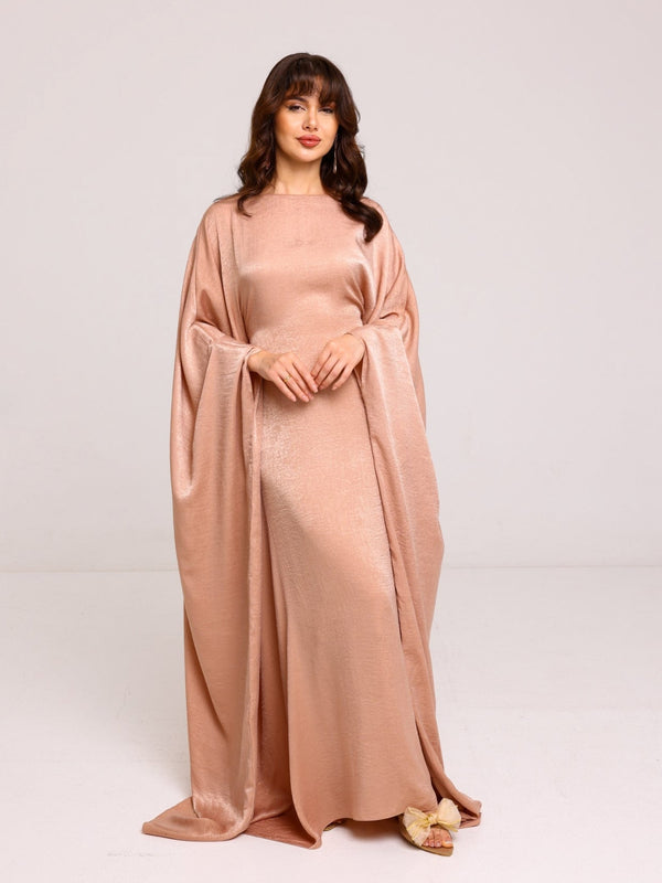 soft silk dress Womens Silk Midi Dress Draped V-Neck Cinched Waist Long Silk Dress Champagne / XS