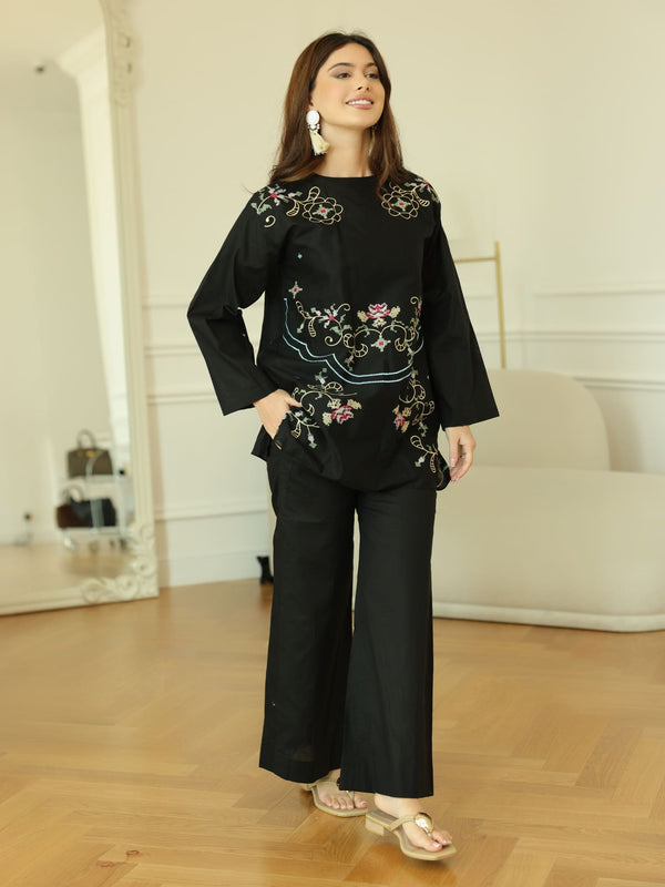 Sarola Black Embroidered Co Ord Set