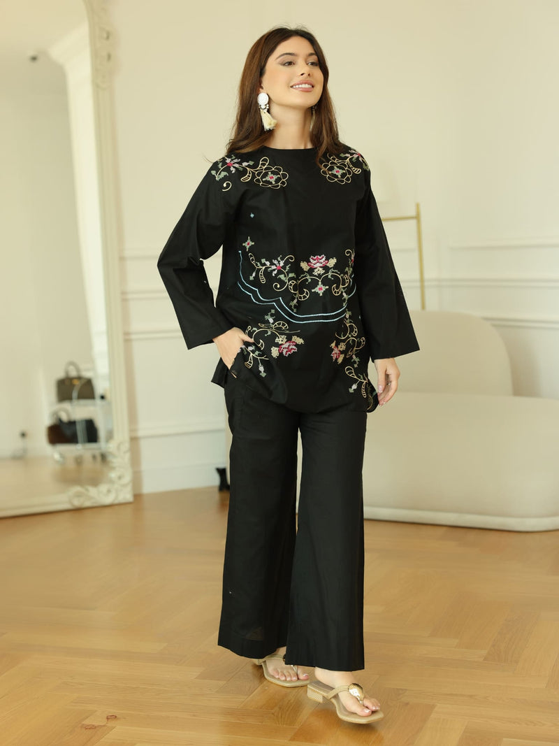 Sarola Black Embroidered Co Ord Set