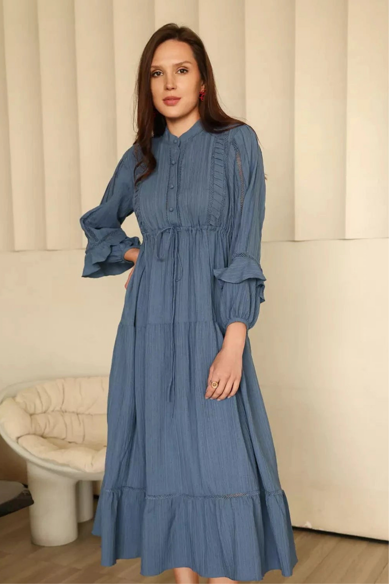 Miorah Blue Lace Detail Dress